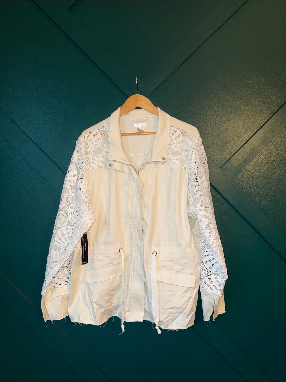 VENUS Sequin Soft Lace Jacket Drawstring Cargo Boho Chic Lightweight NWT - Picture 2 of 8